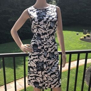 Anthro 4C black/white/blue silk print dress
